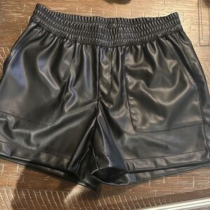 High Waist Black Faux Leather Women's Shorts